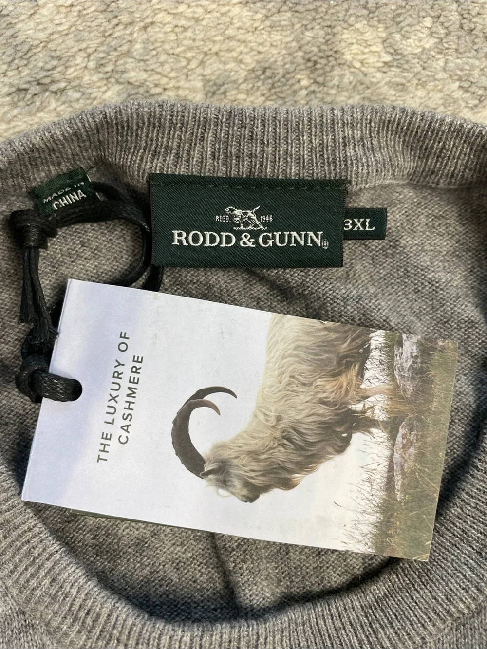 NWT Rodd & Gunn Queenstown Sweater Fog Gray Wool Cashmere Sz 3XL